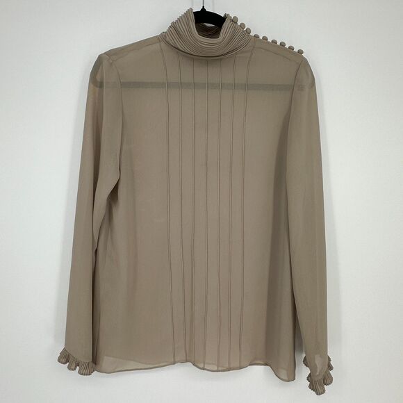 Vintage Albert Nipon Womens Semi Sheer Blouse Size 4 Tan High Neck Quiet Luxury - Picture 1 of 9